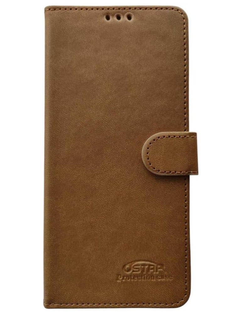 Leather Flip Case with Card Slots and Card Slot Compatible with Huawei Y7 2018 - Brown - Image 3