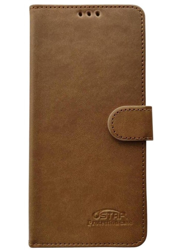 Leather Flip Case with Card Slots and Card Slot Compatible with Huawei Y7 2018 - Brown - Image 1