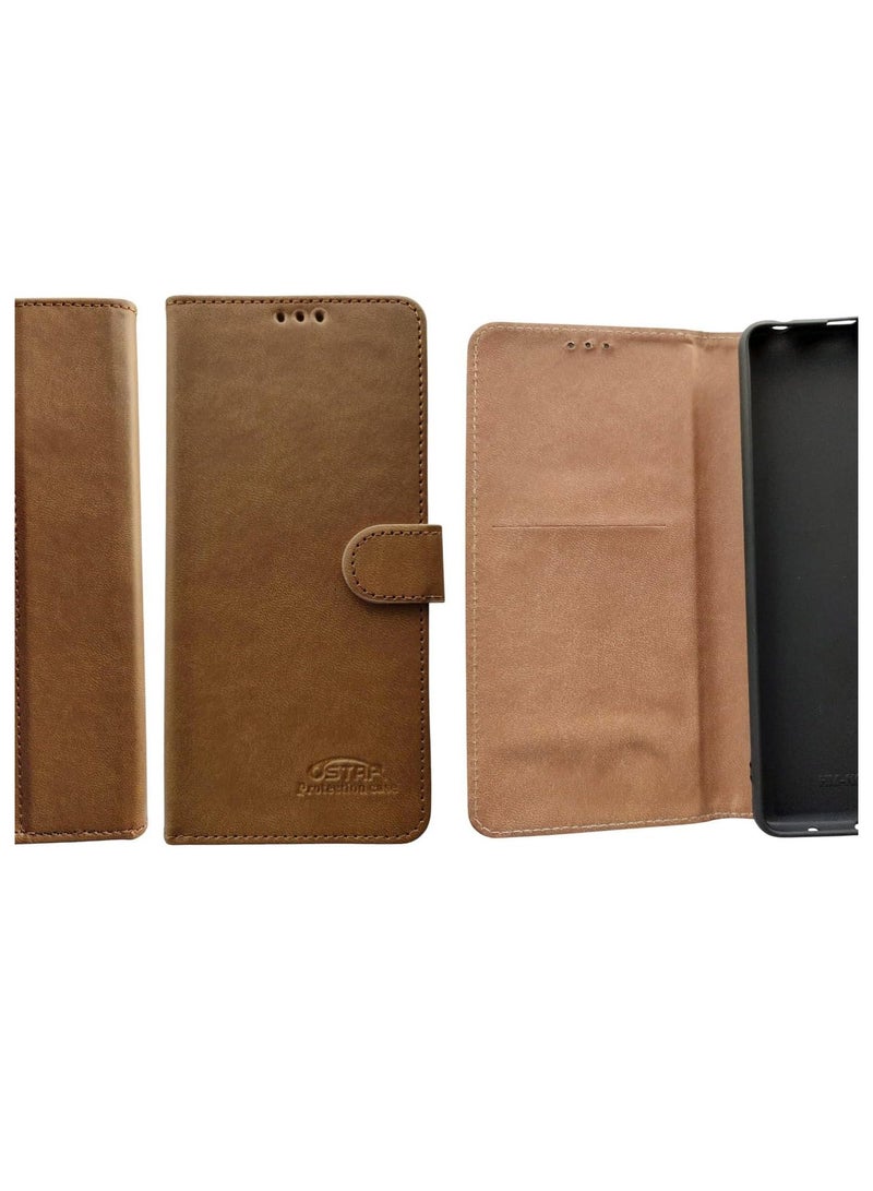 Leather Flip Case with Card Slots and Card Slot Compatible with Huawei Y7 2018 - Brown - Image 2
