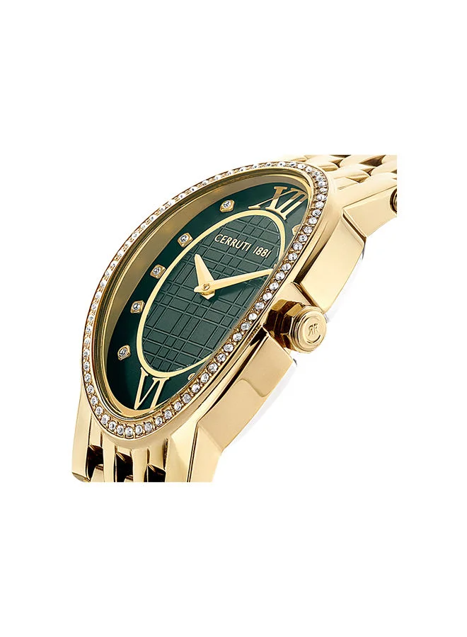 CERRUTI 1881 Women's Oval Shape Stainless Steel Band Analog Wrist Watch 28 mm - Green Dial - CIWLG2226104