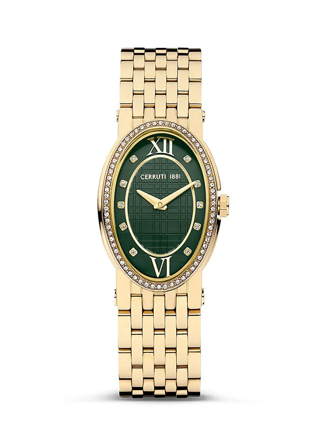CERRUTI 1881 Women's Oval Shape Stainless Steel Band Analog Wrist Watch 28 mm - Green Dial - CIWLG2226104