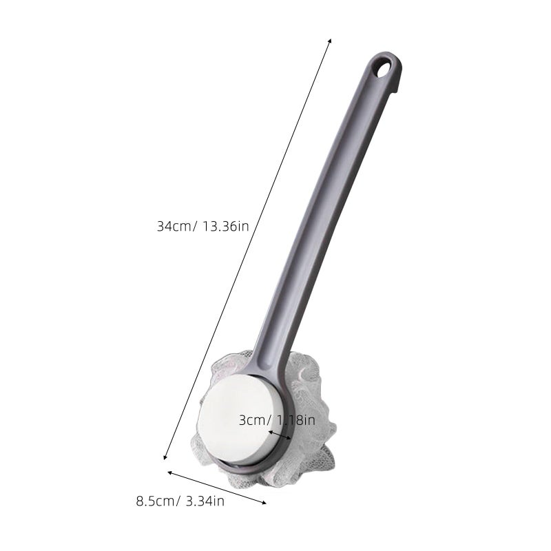 Long Handle Dual Sided Back Scrubber Shower Brush Gray Exfoliating Deep Cleansing Body Wash - Image 3