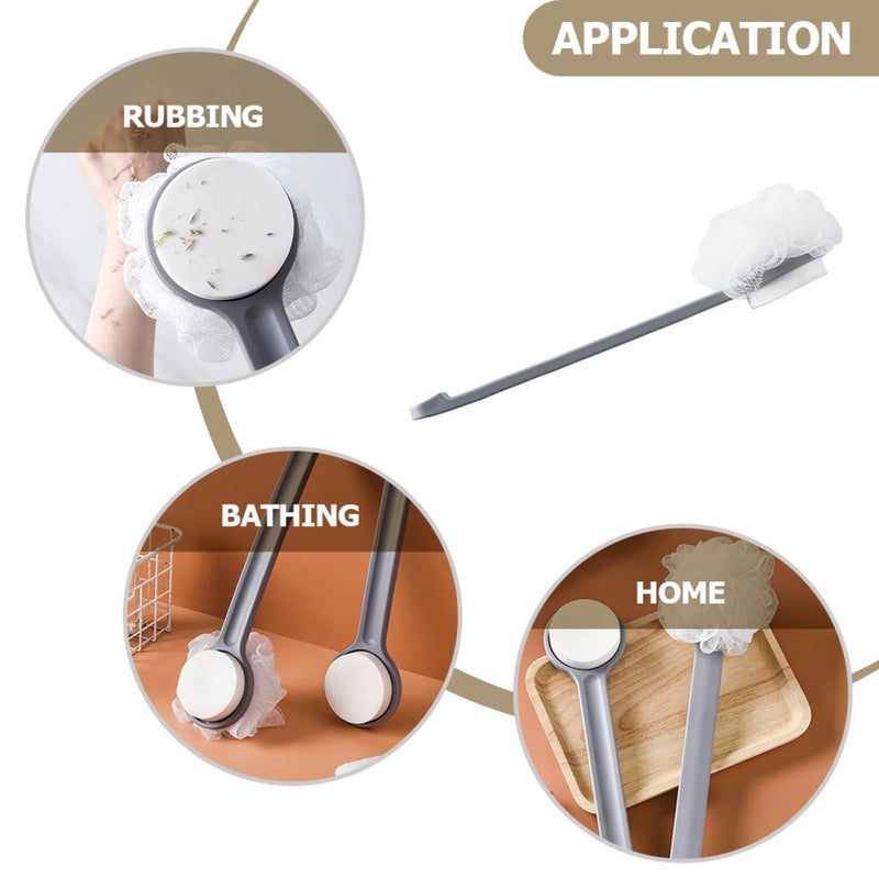 Long Handle Dual Sided Back Scrubber Shower Brush Gray Exfoliating Deep Cleansing Body Wash - Image 4