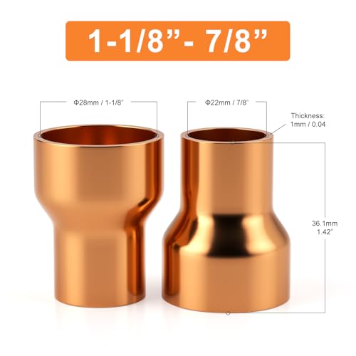 GASHER 4Pcs 118 to 78 ID Copper Reducer Reducing Copper Coupling Fitting Straight with Sweat End for HVAC Refrigeration System - Image 3
