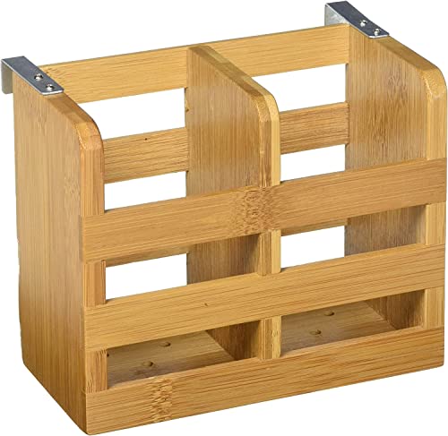 Lipper International 8823 Bamboo Wood 2-Compartment Flatware Holder with Metal Clips, 6-1/4" x 3-1/4" x 5" - Image 1