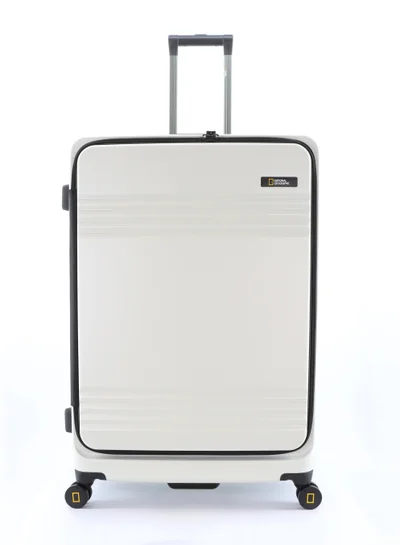 NATIONAL GEOGRAPHIC National Geographic Lodge Check-In Large Travel Suitcase, 100% PC Durable Lightweight Hard Shell Expandable Luggage, 4 Double Wheel, TSA Lock Trolley Bag White (71 cm/24 Inch).