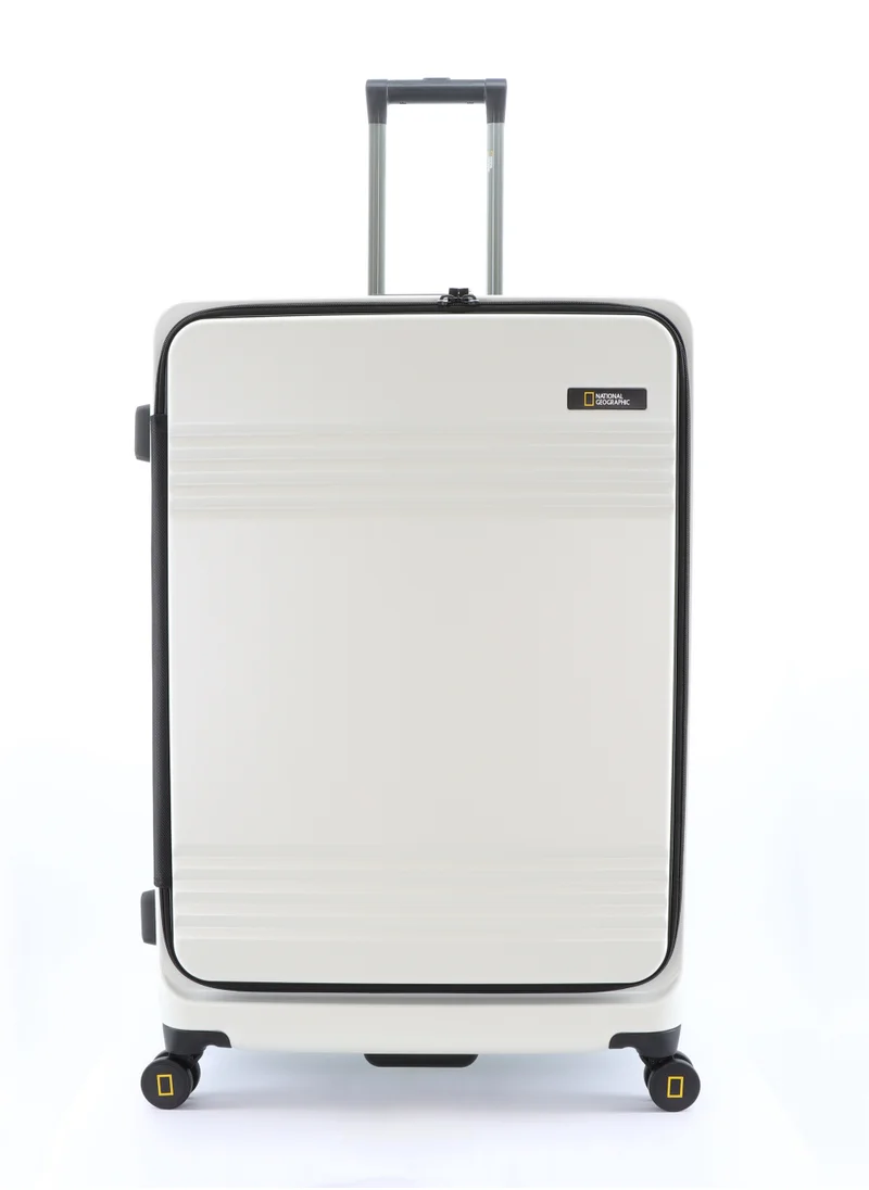 NATIONAL GEOGRAPHIC National Geographic Lodge Check-In Large Travel Suitcase, 100% PC Durable Lightweight Hard Shell Expandable Luggage, 4 Double Wheel, TSA Lock Trolley Bag White (71 cm/24 Inch).