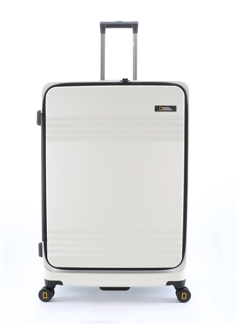 NATIONAL GEOGRAPHIC National Geographic Lodge Check-In Large Travel Suitcase, 100% PC Durable Lightweight Hard Shell Expandable Luggage, 4 Double Wheel, TSA Lock Trolley Bag White (71 cm/24 Inch).  - Image 1