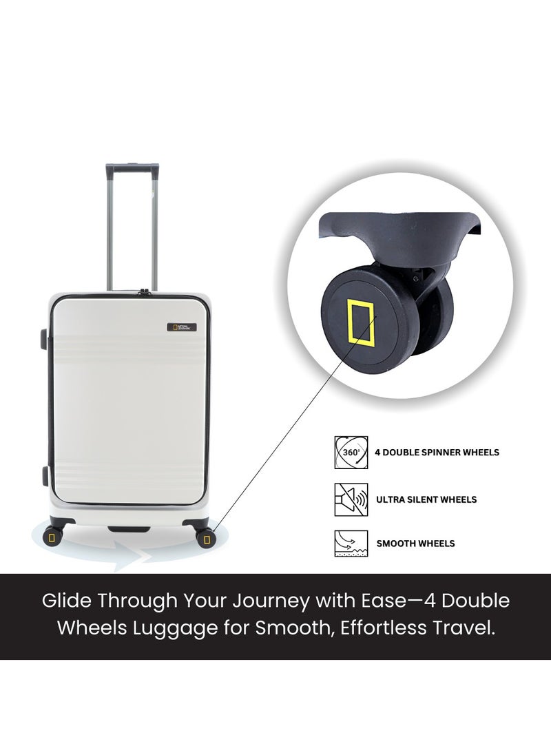 NATIONAL GEOGRAPHIC National Geographic Lodge Check-In Large Travel Suitcase, 100% PC Durable Lightweight Hard Shell Expandable Luggage, 4 Double Wheel, TSA Lock Trolley Bag White (71 cm/24 Inch).  - Image 3