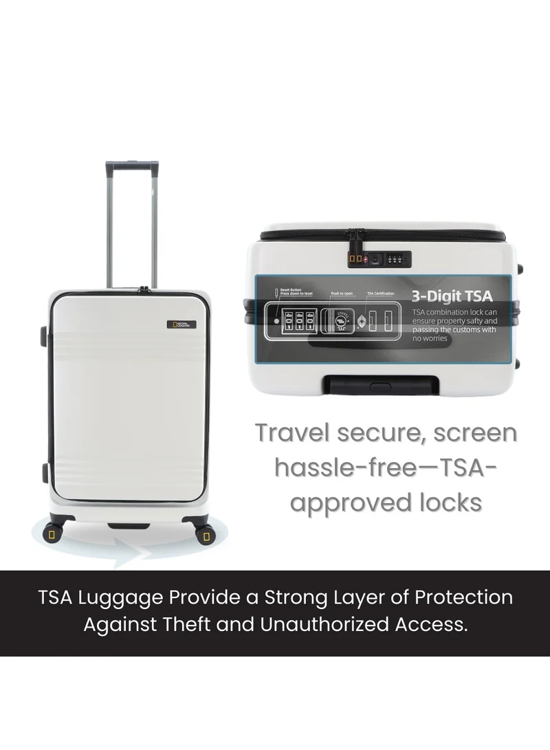 NATIONAL GEOGRAPHIC National Geographic Lodge Check-In Large Travel Suitcase, 100% PC Durable Lightweight Hard Shell Expandable Luggage, 4 Double Wheel, TSA Lock Trolley Bag White (71 cm/24 Inch).
