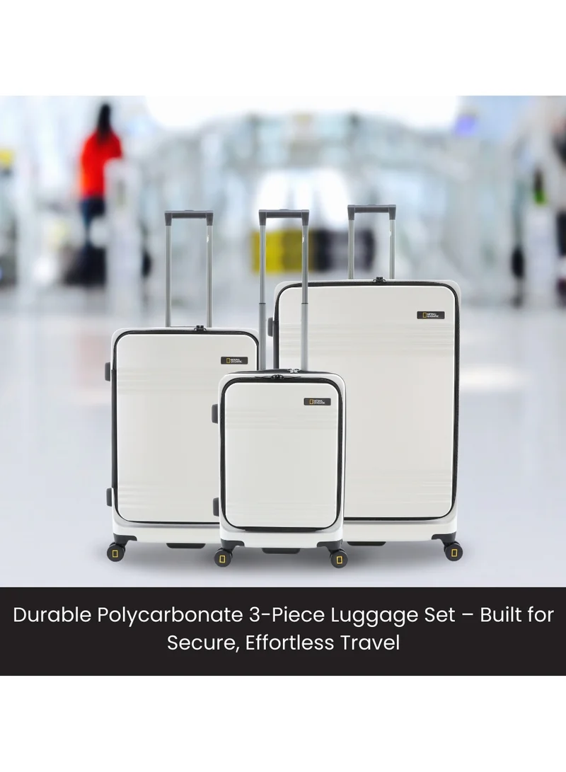 NATIONAL GEOGRAPHIC National Geographic Lodge Check-In Large Travel Suitcase, 100% PC Durable Lightweight Hard Shell Expandable Luggage, 4 Double Wheel, TSA Lock Trolley Bag White (71 cm/24 Inch).