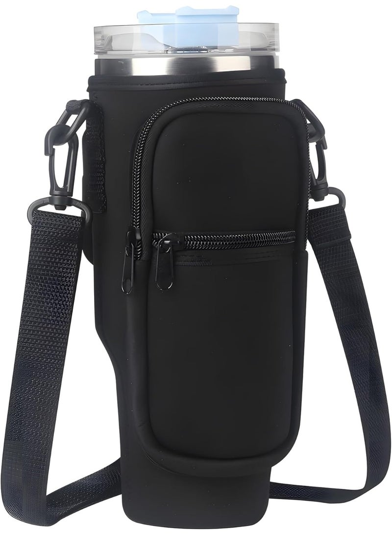 Black Stanley Cup Bag, Cup Holder for Stanley 40oz Tumbler with Handle, Stanley Carrier Bag with Adjustable Shoulder Strap for Stanley Cup Accessories