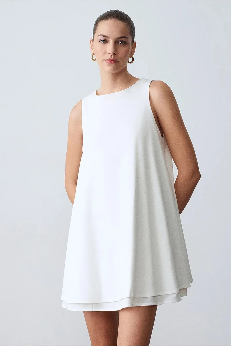 Dilvin White DILVIN Cotton Poplin Sleeveless Mini Shift Dress for Women | Best Price UAE