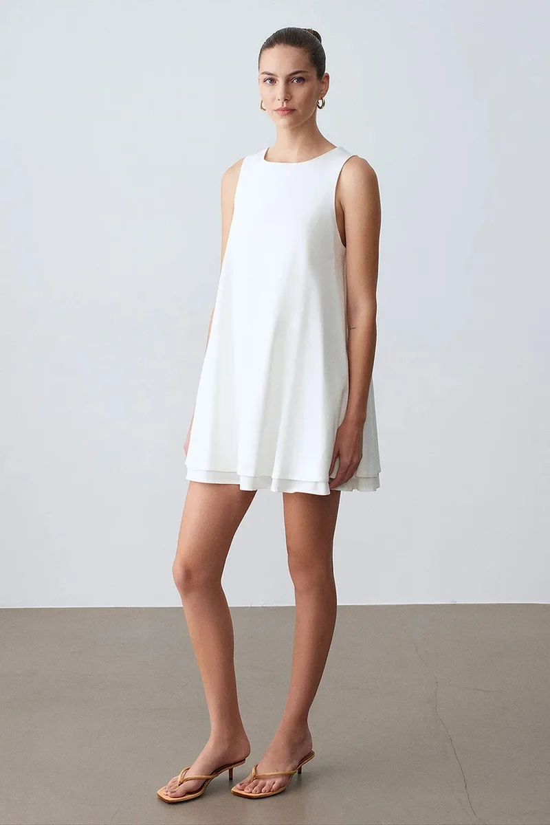 DILVIN Cotton Poplin Sleeveless Mini Shift Dress