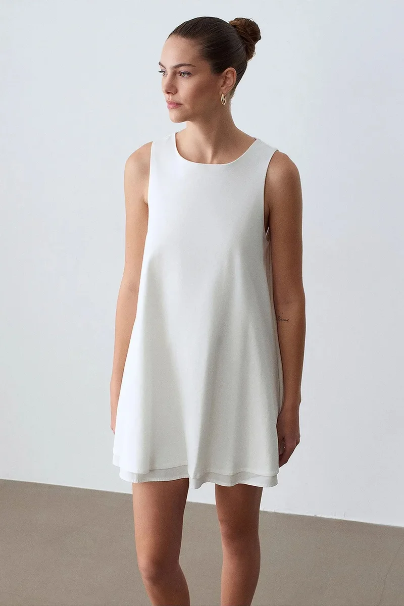 Dilvin White DILVIN Cotton Poplin Sleeveless Mini Shift Dress for Women | Best Price UAE