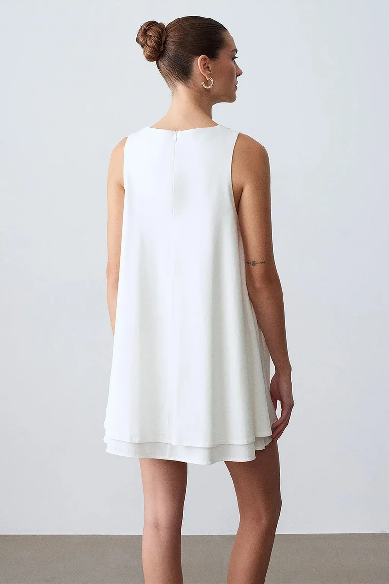 Dilvin White DILVIN Cotton Poplin Sleeveless Mini Shift Dress for Women | Best Price UAE
