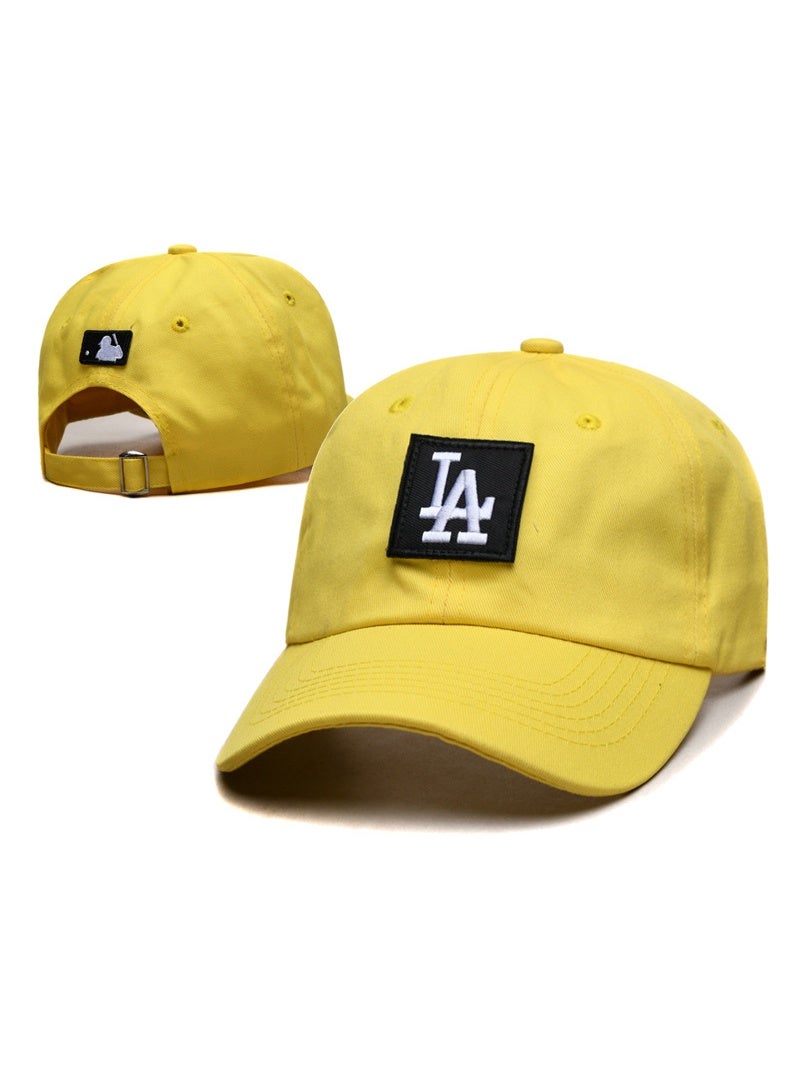 New Era MLB Los Angeles Dodgers Yellow Dad Hat with Black Patch White LA Logo