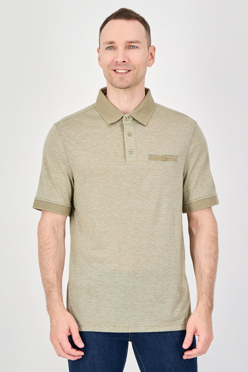 Thomas Sterling Men Regular Fit Short Sleeve Allover Print Polo Shirt, Dark Olive - Image 1