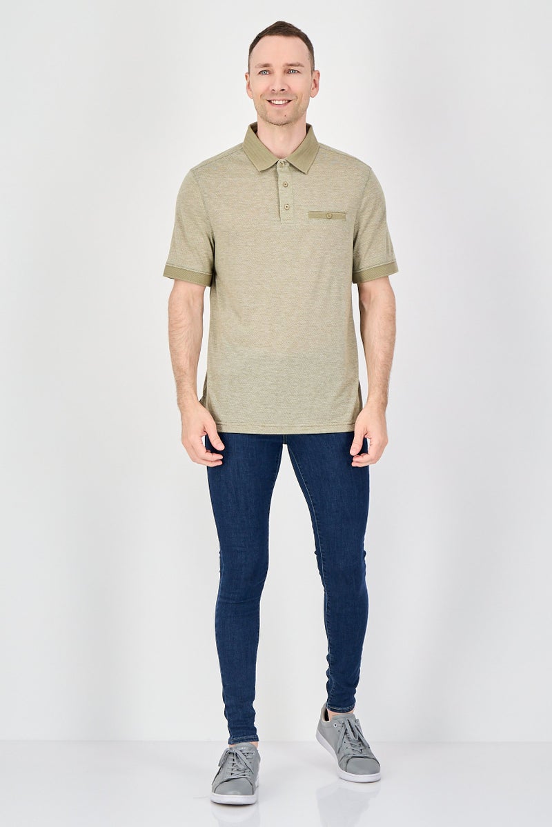 Thomas Sterling Men Regular Fit Short Sleeve Allover Print Polo Shirt, Dark Olive - Image 4