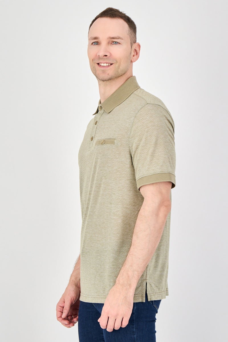 Thomas Sterling Men Regular Fit Short Sleeve Allover Print Polo Shirt, Dark Olive - Image 2