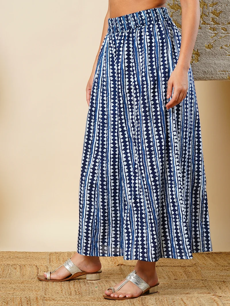 globus Women Geometric Border Printed Elasticated Waistband Flared Ethnic Palazzos