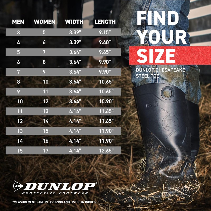 DUNLOP Chesapeake Rubber Boots for Men u0026 Women – PVC - Waterproof Work boots - Lightweight Garden, Rain u0026 Fishing Boots - Safety boots with Steel Toe and Wide Calf – Black – Size 3–15 - Image 2