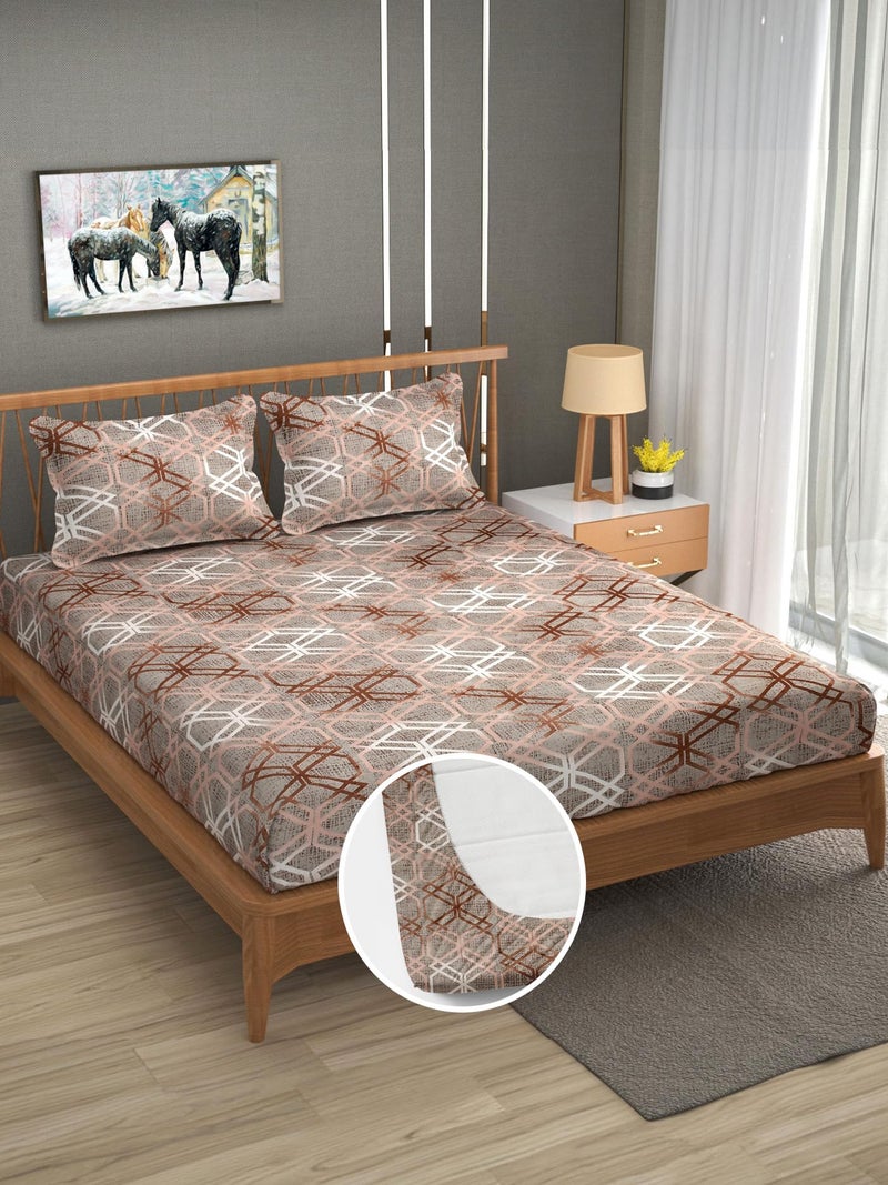 Furnofy 140 GSM Elastic Fitted King Size Double Bedsheet (78x 72 inches with 6" to 8" Pocket Size) with 2 Pillow Covers (18x 27 inches) - All Around Abstract Print- Multicolors - Image 1