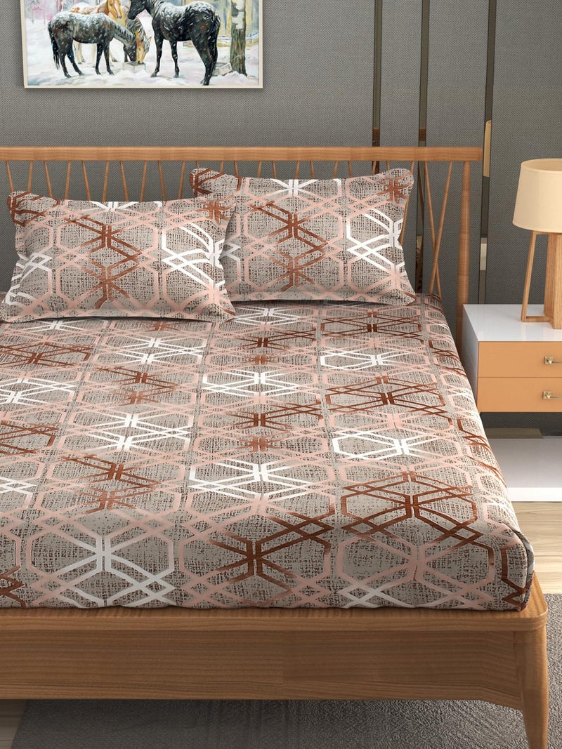 Furnofy 140 GSM Elastic Fitted King Size Double Bedsheet (78x 72 inches with 6" to 8" Pocket Size) with 2 Pillow Covers (18x 27 inches) - All Around Abstract Print- Multicolors - Image 5