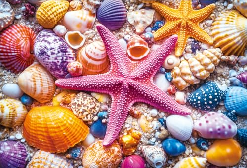 YOGEON Mini Puzzle for Adults 1000 Pieces Colorful Seashell and Starfish Puzzle 1000 Piece Beach Summer Mini Jigsaw Puzzle Finish Size 15x 10 - Image 1