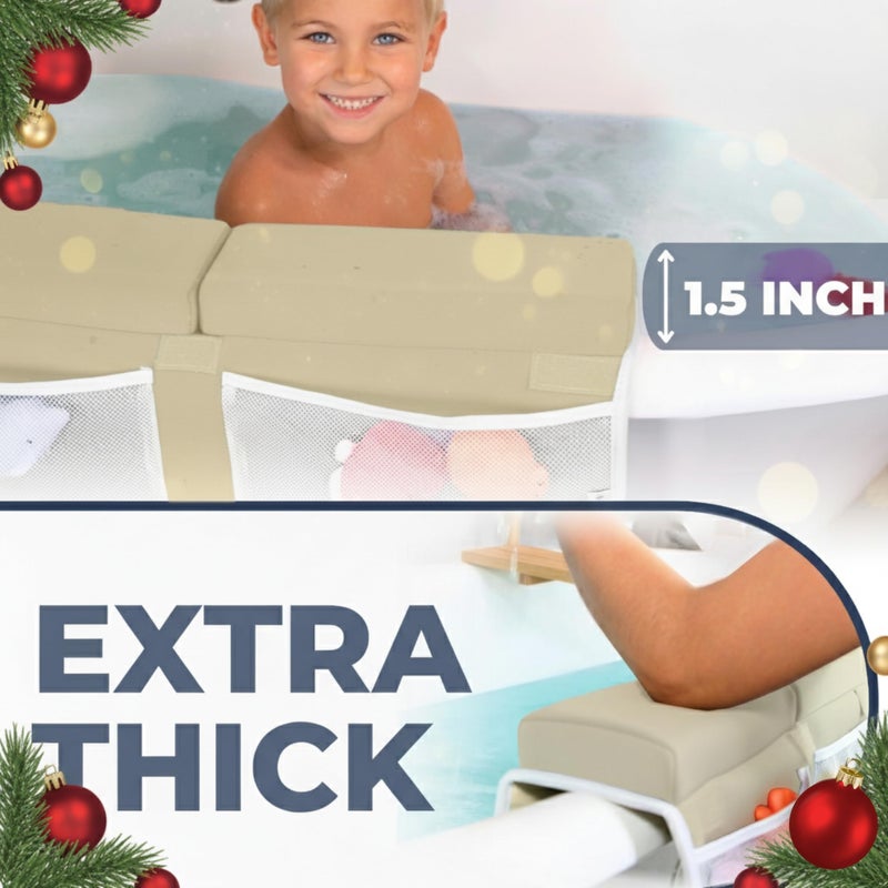 Toodly Comfortable Baby Bath Kneeler and Elbow Rest Pad Set â€“ Thick Memory Foam Bath Kneeling Pad with Elbow Support â€“ Baby Bathtub Cushion with Toy Organizer for Bathing Infant or Toddler - Beige - Image 5