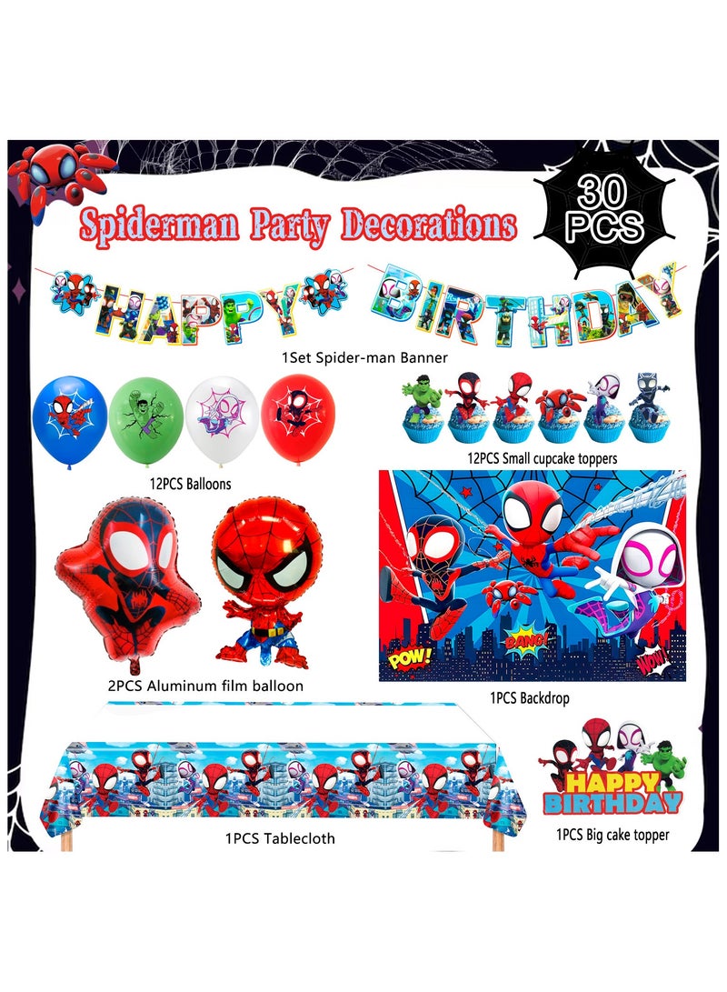 إيلوفهابرتي مستلزمات حفلة عيد ميلاد بطابع سبايدرمان وأصدقاؤه، 30 قطعة مجموعة زينة حفلة سبايدرمان الصغير وأصدقاؤه - زينة كعكة بطابع سبايدرمان وأصدقاؤه للأطفال حفلة عيد ميلاد سبايدرمان - Image 2