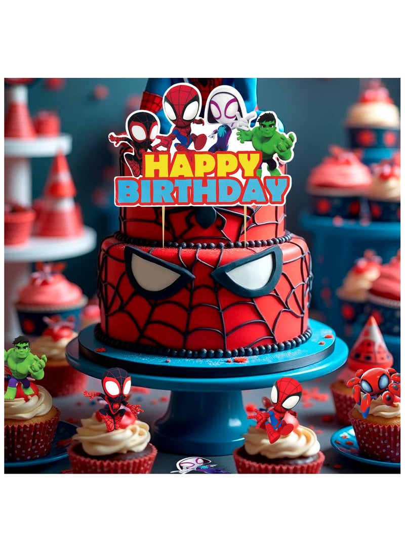 إيلوفهابرتي مستلزمات حفلة عيد ميلاد بطابع سبايدرمان وأصدقاؤه، 30 قطعة مجموعة زينة حفلة سبايدرمان الصغير وأصدقاؤه - زينة كعكة بطابع سبايدرمان وأصدقاؤه للأطفال حفلة عيد ميلاد سبايدرمان - Image 5
