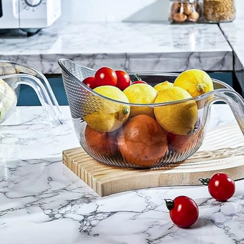 SUPERMOM Kitchen Accessories Item – Multipurpose Transparent Plastic Bowl/Basket with Handle – Durable & Lightweight Strainer for Kitchen, Fruits, Vegetables & Everyday Essentials (Pack of 1) - Image 2