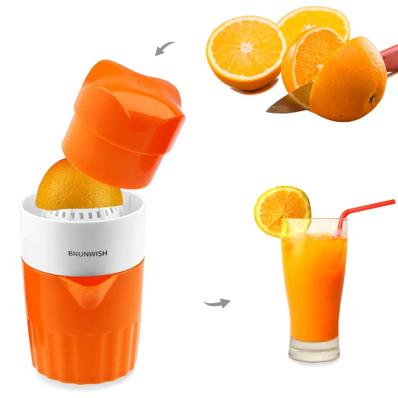 BNUNWISH Hand Juicer Citrus Orange Squeezer Manual Lid Rotation Press Reamer for Lemon Lime Grapefruit with Strainer and Container, 2 Cups - Image 2
