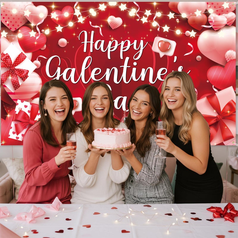 rosulasi Happy Galentines Day Banner Backdrop Galentines Day Decorations Red Pink 71 X 43 Inch Galentine Photo Booth Props Background for Photograph Indoor Outdoor Holiday Home Wall Garage Door Party Supplies - Image 5