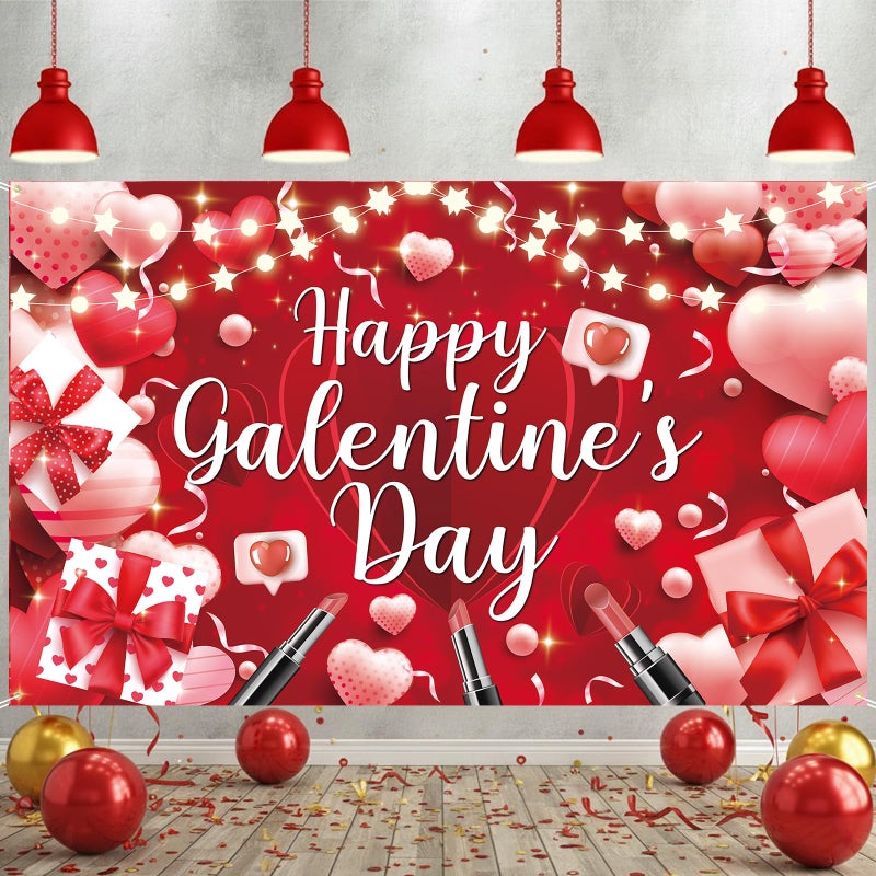 rosulasi Happy Galentines Day Banner Backdrop Galentines Day Decorations Red Pink 71 X 43 Inch Galentine Photo Booth Props Background for Photograph Indoor Outdoor Holiday Home Wall Garage Door Party Supplies - Image 1