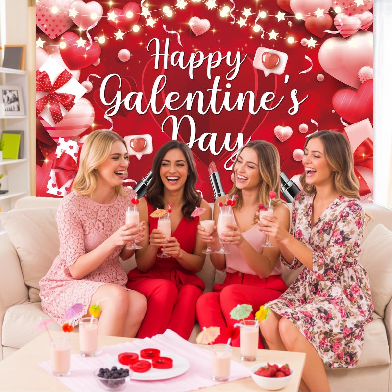 rosulasi Happy Galentines Day Banner Backdrop Galentines Day Decorations Red Pink 71 X 43 Inch Galentine Photo Booth Props Background for Photograph Indoor Outdoor Holiday Home Wall Garage Door Party Supplies - Image 4