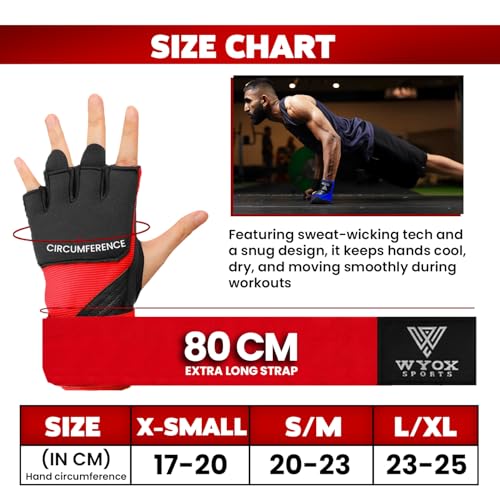 WYOX Gel Boxing Hand Wraps Inner Gloves for Men & Women, 80cm Quick Wrist Straps, Padded Knuckle Protection for Muay Thai Kickboxing, Hand Wraps for Boxing & Martial Arts (Red, L/XL) - Image 5
