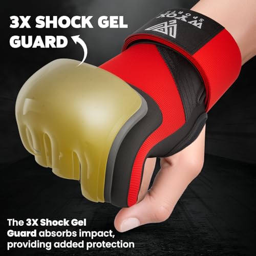 WYOX Gel Boxing Hand Wraps Inner Gloves for Men & Women, 80cm Quick Wrist Straps, Padded Knuckle Protection for Muay Thai Kickboxing, Hand Wraps for Boxing & Martial Arts (Red, L/XL) - Image 3