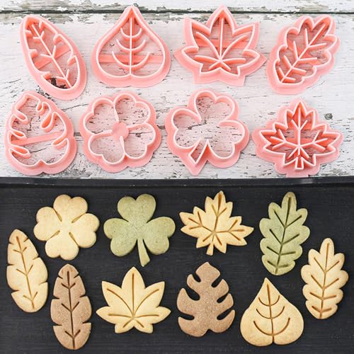 Lutoku 8pcs Mini Leaf Cookie Stamps, One-touch Molding 3d Raised Design Cookie Cutters, suitable for Tropic, Fall, Thanksgiving, Holiday & Party Treats Frosting Decoration (Leaf) - Image 1