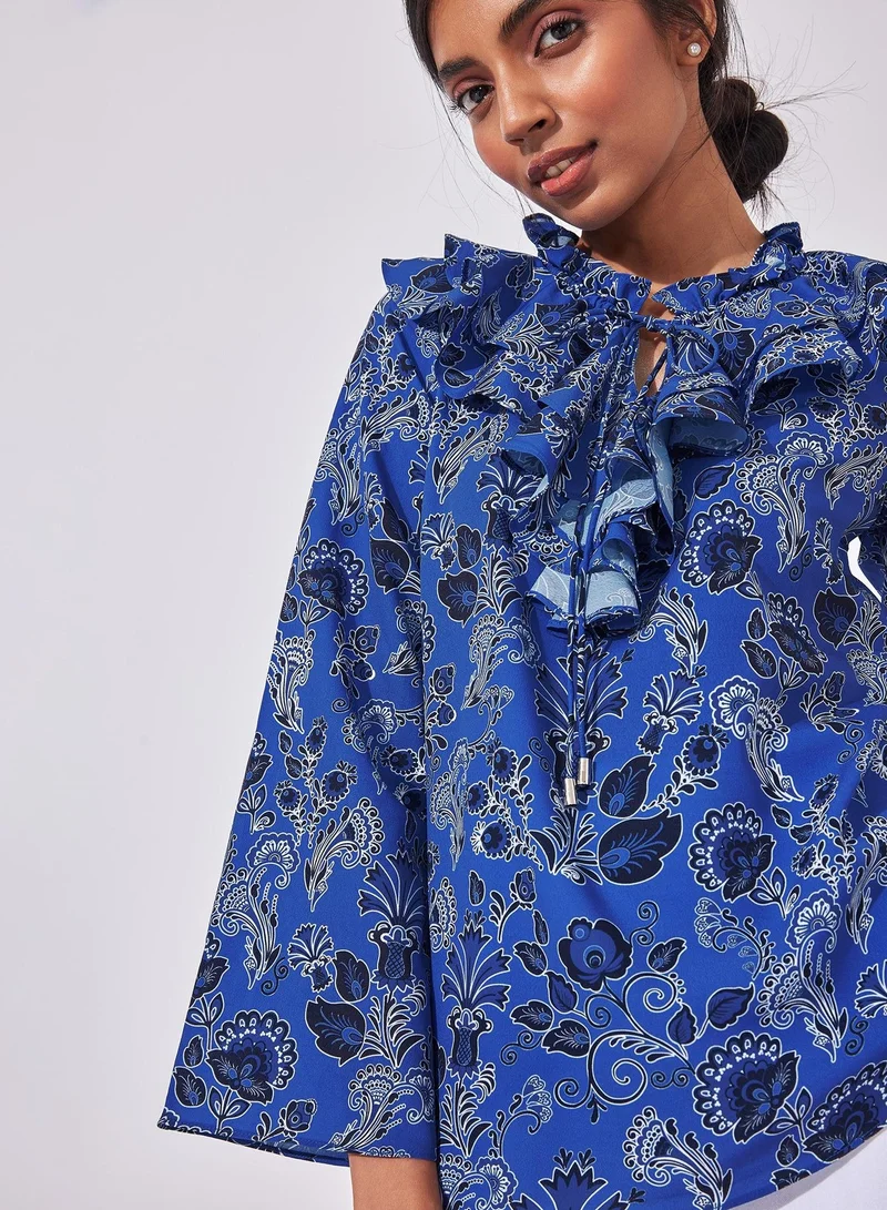 ذا ليبل لايف بلوزة لازابيس بياقة مكشكشة بنقشة الزهور