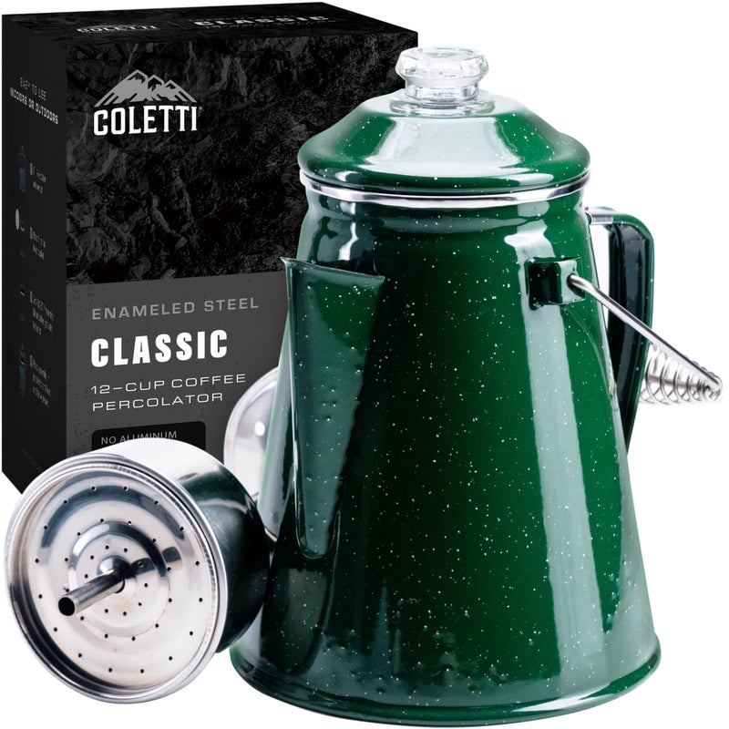 COLETTI COLETTI Classic Percolator Coffee Pot  Camping Coffee Percolator Campfire Coffee Pot  Camping Percolator for Groups  Brew for the Whole Campsite Green 12 Cup