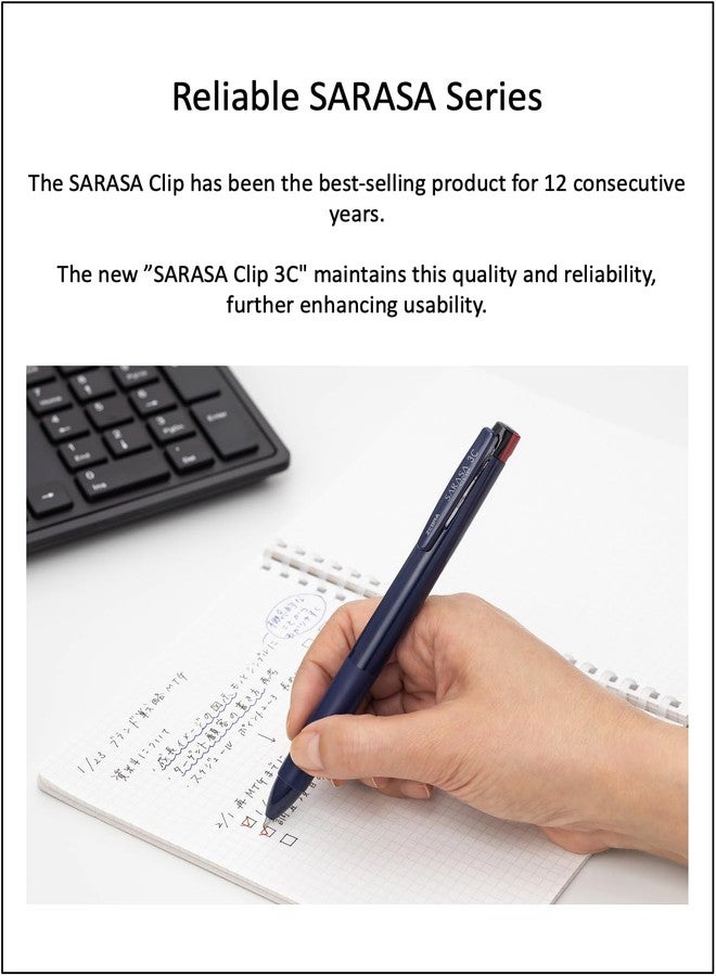 QULLITY ZEBRA SARASA Clip 3C 0.5mm Multicolor Pen 4 Color Set, qullity original Black slim pen case - Image 5