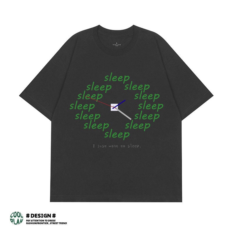 I just want to sleep relaxed, designer fun time print niche heavy men's and women's summer short-sleeved T-shirts - Image 1