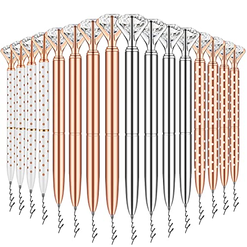 PASISIBICK 16 Pcs Big Diamond Pens-Bling Wedding Crystal Metal Ballpoint Pens with Black Ink (4 Mixed Colors) - Image 1