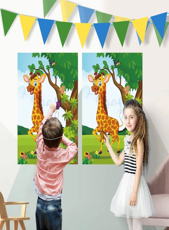 ASTARON 2 Sets Pin The Tail on The Giraffe for Safari Jungle Animal Party Game Zoo-Themed Birthday Party Supplies 2 Posters 21"x 28" with 48pcs Tail Stickers Kids Wall Home Decor - Image 5