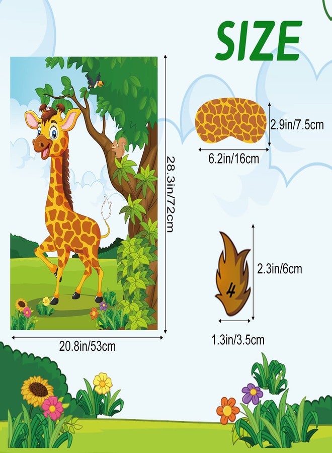ASTARON 2 Sets Pin The Tail on The Giraffe for Safari Jungle Animal Party Game Zoo-Themed Birthday Party Supplies 2 Posters 21"x 28" with 48pcs Tail Stickers Kids Wall Home Decor - Image 3