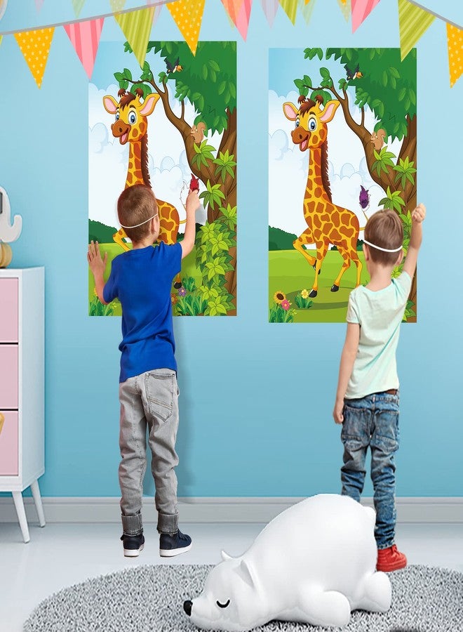 ASTARON 2 Sets Pin The Tail on The Giraffe for Safari Jungle Animal Party Game Zoo-Themed Birthday Party Supplies 2 Posters 21"x 28" with 48pcs Tail Stickers Kids Wall Home Decor - Image 4