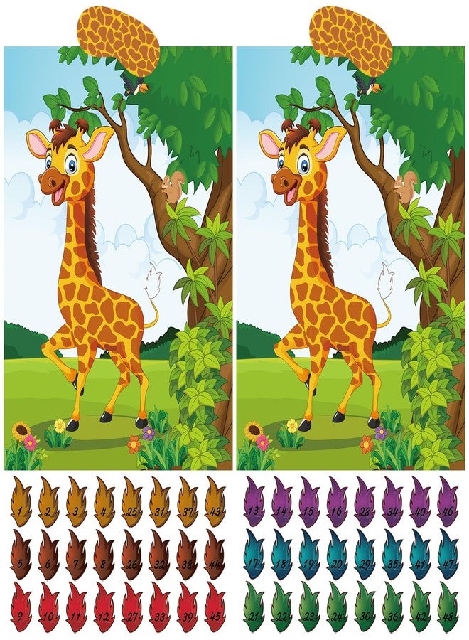 ASTARON 2 Sets Pin The Tail on The Giraffe for Safari Jungle Animal Party Game Zoo-Themed Birthday Party Supplies 2 Posters 21"x 28" with 48pcs Tail Stickers Kids Wall Home Decor - Image 1