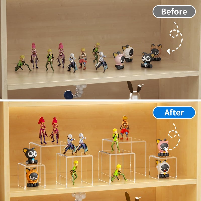 نيوبي حامل عرض أكريليك من مجموعتين، رف عرض شفاف بثلاث درجات لعرض تماثيل Amiibo وFunko POP - 3x3x5 بوصة - Image 3